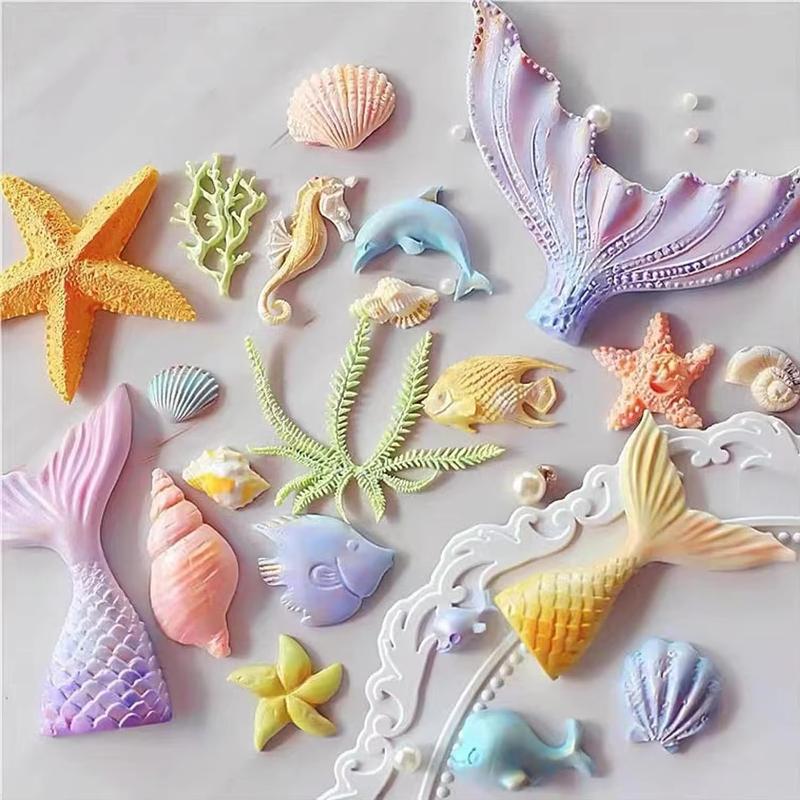 4 Sets Ocean Theme Silicone mold,Seaweed,Fish,Crab,Coral,Conch,Shell Shape Silicone Mold,DIY Hand Tools,Resin Casting Molds