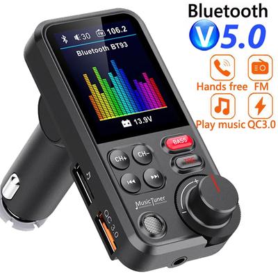 1,8 Zoll kabelloser Bluetooth-FM-Transmitter fürs Auto, Aux, unterstützt QC3.0-Ladefunktion, Höhen- und Bass-Sound-Musik-Player