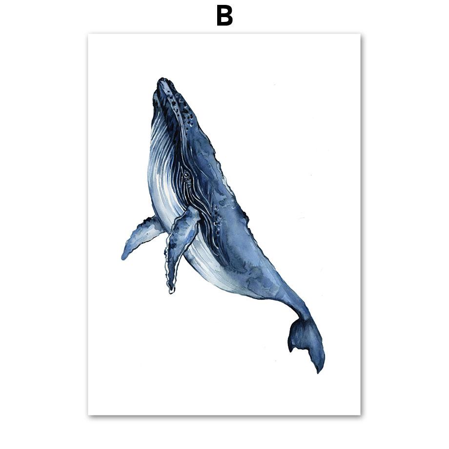 Whale Dolphin Crab Fish Octopus Seahorse Coral Ocean Posters And Prints Canvas Painting Wall Art Pictures Kids Room Home Decor