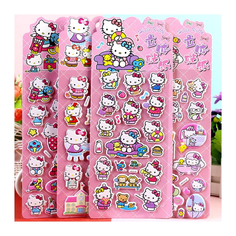 4Pcs Hello Kitty DIY Notebook Album Diary Handbook Decoration Scrapbook Planner 3D Bubble Stickers  For School Student Stationer