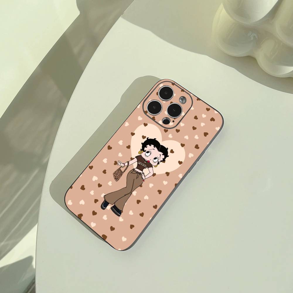 Classic Character Anime B-Bettys Boops Phone Case For iPhone 17,16,15,14,13,12,11 Pro Max,16/15/14Plus,XS Soft Black Cover