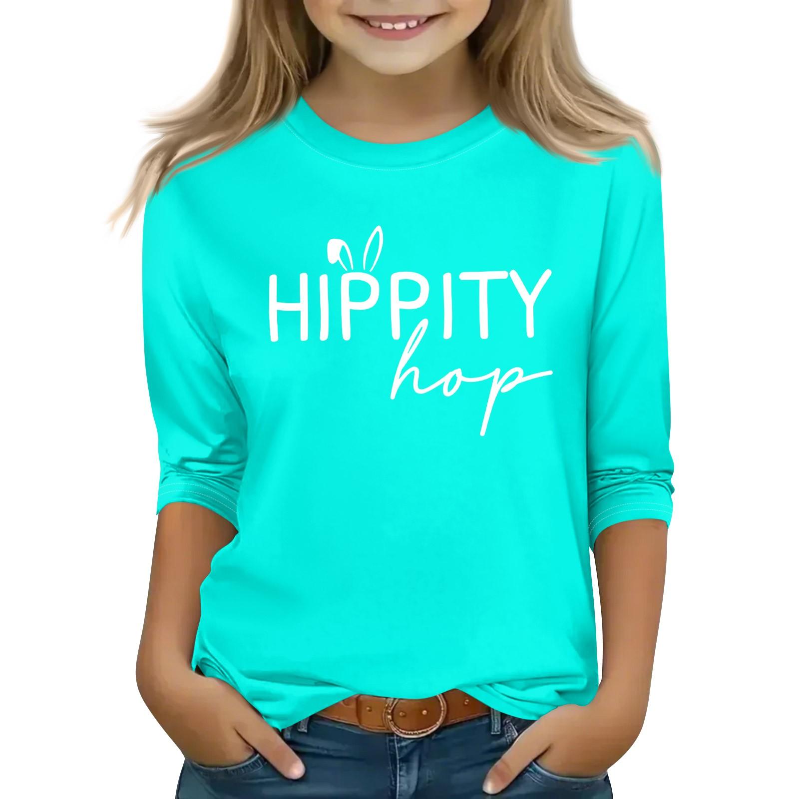 

Детская футболка с рукавом 3/4, повседневная футболка с принтом, круглый вырез, блузка-пуловер 130 циан