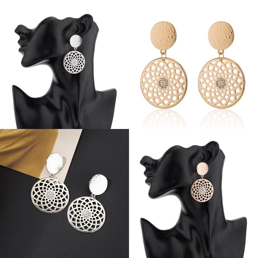 Fashionable Hollow Double Circle Earrings Beautiful Geometric Shape In Gold And Silver