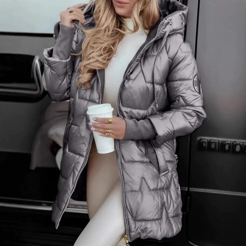 2025 European Women's Mid-Length Hooded Winter Cotton Coat