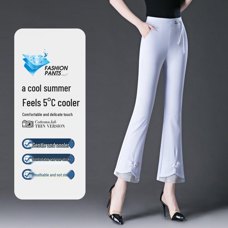 2024 Letní Dámské Zeštíhlující Strečové Zvonové Kalhoty s Vysokým Pasem - Národní Styl Rybí Ocas Skinny Střih pro Maminky Středního Věku