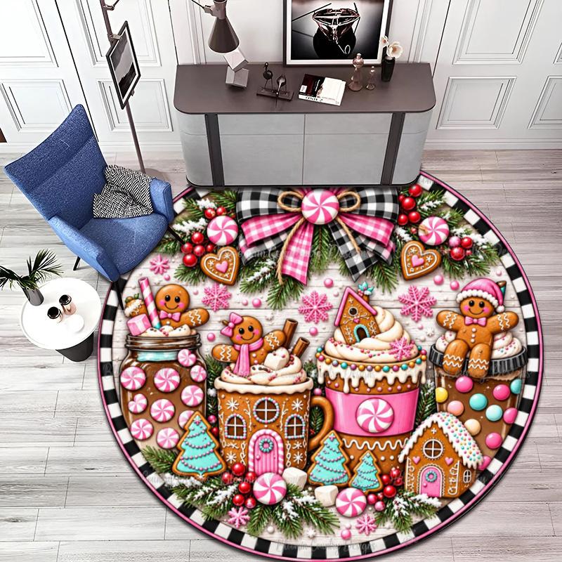 Cute cartoon gingerbread man Christmas gift rug home soft decorative anti-slip yoga table and chair mat carpet outdoor floor mat carpet Y1