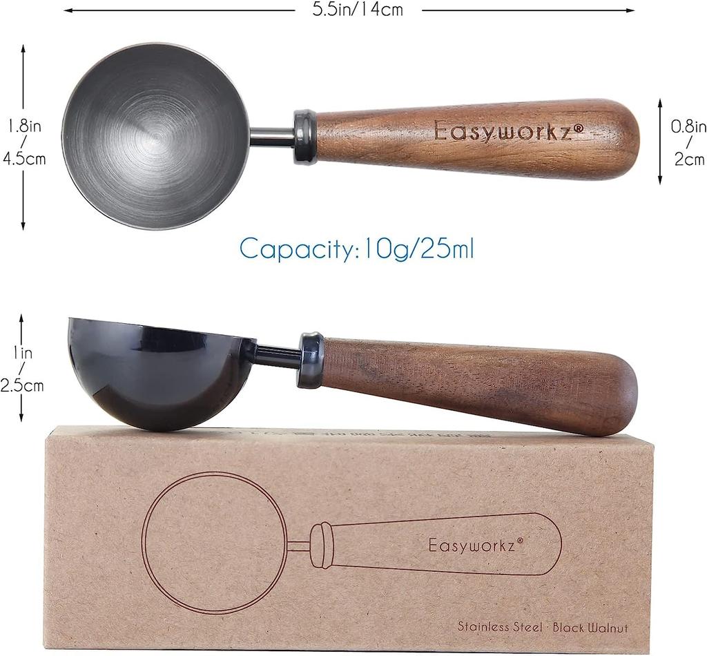 Easyworkz Retro Stainless Steel Coffee Measuring Scoop, 10g, Black Walnut Wood Handle [Gunmetal]