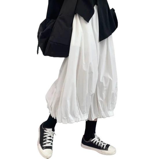 Women Bloomer Elastic High Waist Wide Leg Trousers with Pockets Solid Color Loose Fit Casual Pants Work Travel Daily Wear