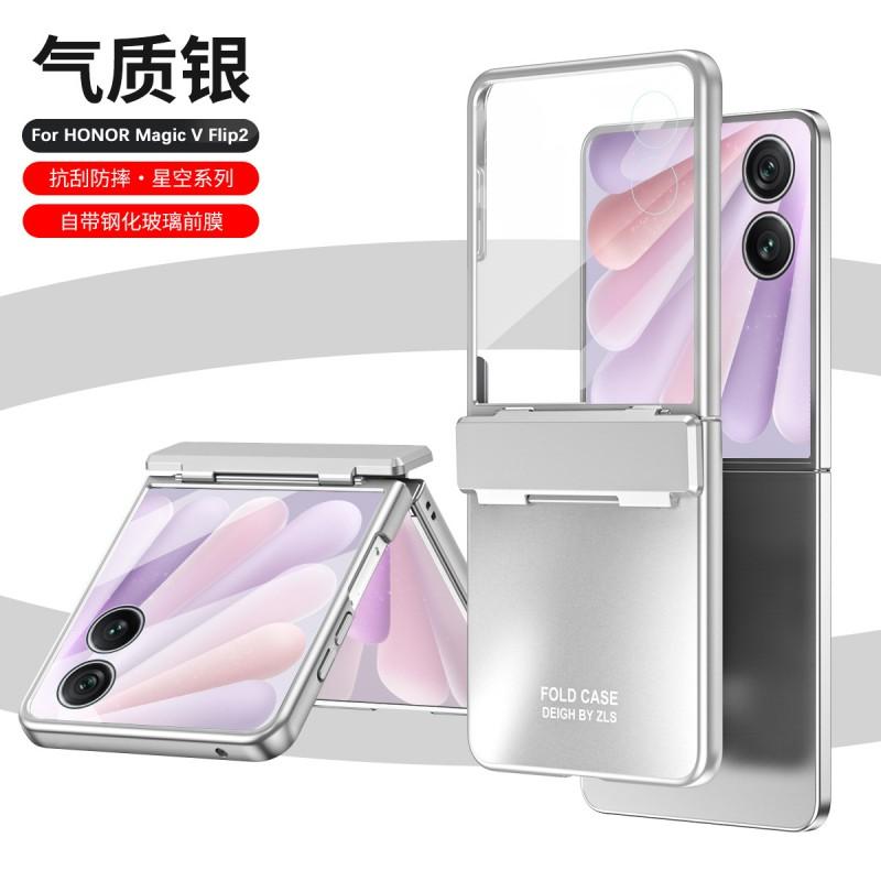 Luxury Electroplated Hinge Cover Honor Magic V Flip 2 Foldable Phone Case Shockproof Scratch Resistant PC Shell