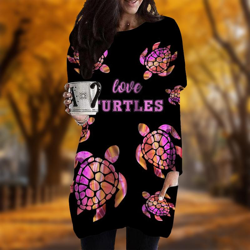 

Новинка осени камуфляжное платье с принтом морской черепахи больших размеров для женщин с круглым вырезом и длинными рукавами повседневные платья с карманами 8XL оранжевый