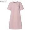 ZANZEA Women Casual O-neck Short Sleeve Summer Dress
