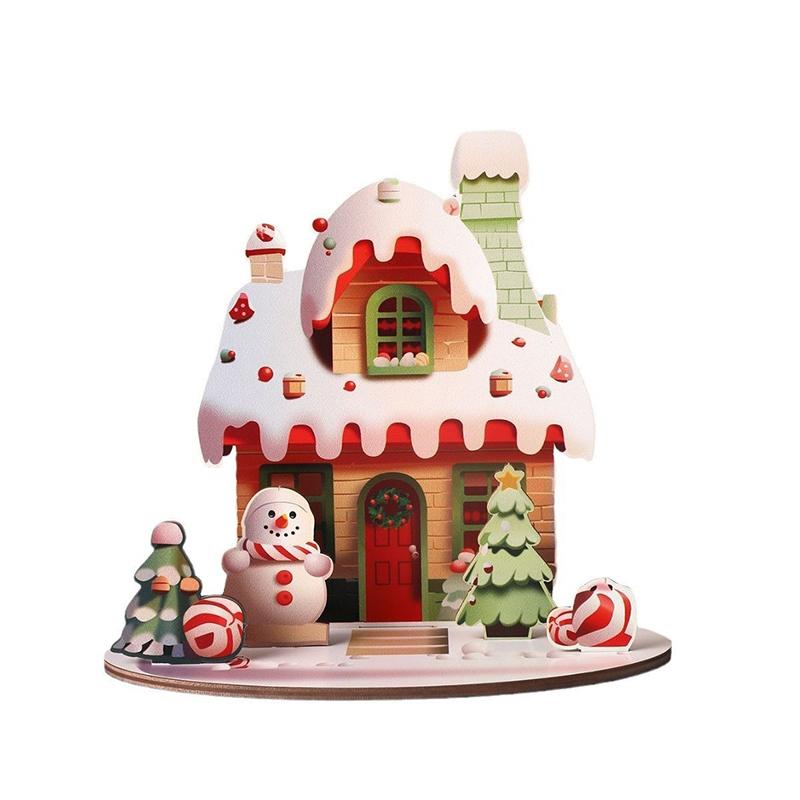 DIY Wooden Assembled Christmas Cartoon House Ornament Painted Decoration Children's New Year Gift