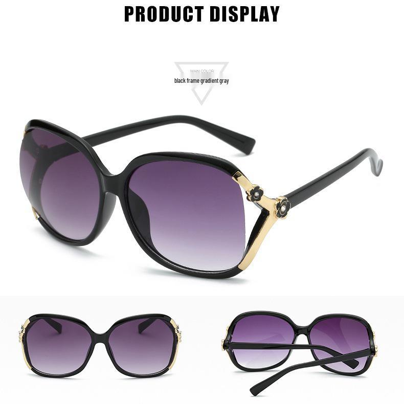 2025 Camellia Ladies' Round Sunglasses - Retro Korean Fashion, Large Frame Sunshade