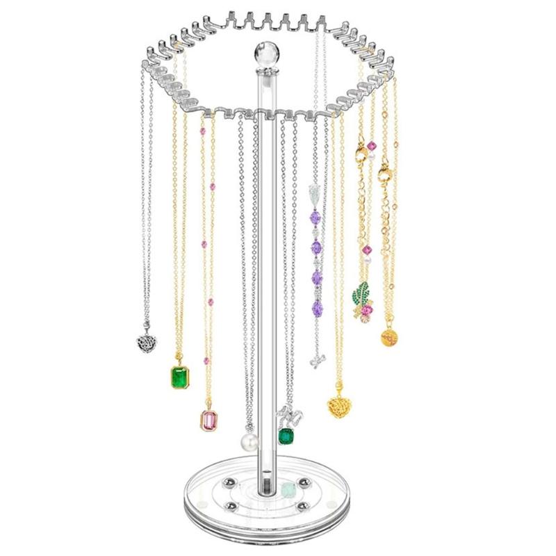 Multiple Chain Jewelry Rack Acrylic Jewelry Tower Rotating Necklace Display Stand Shelves for Home or Shop 1