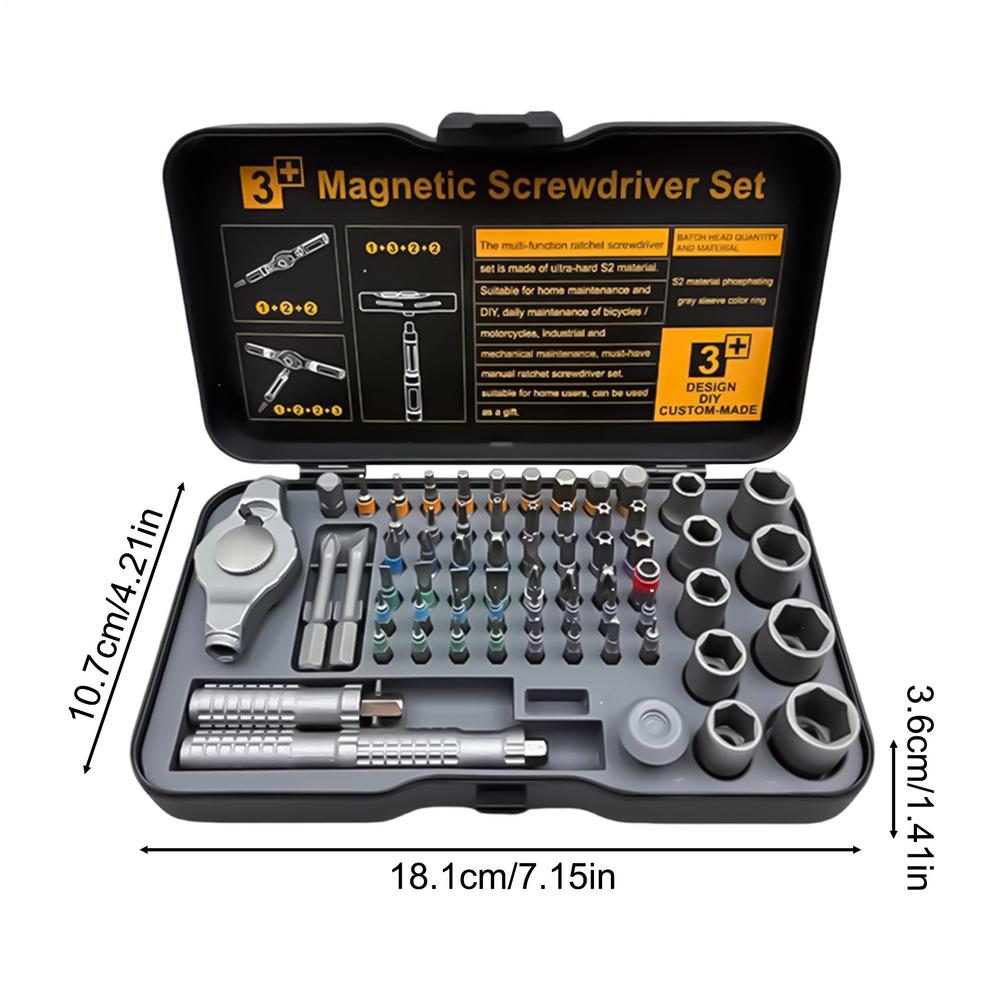 Magnetic Ratchet Screwdriver Set 66-in-1 Precise T-Handle Tool Kit Ratcheting Screwdriver Kit For Home Garage Workshop