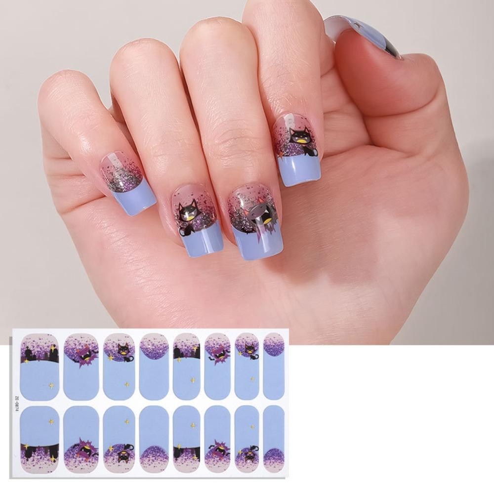 Bloodstain Halloween Luminous Nail Sticker Pumpkin 16 Fingers Set Nail Polish Sticker Beauty Care