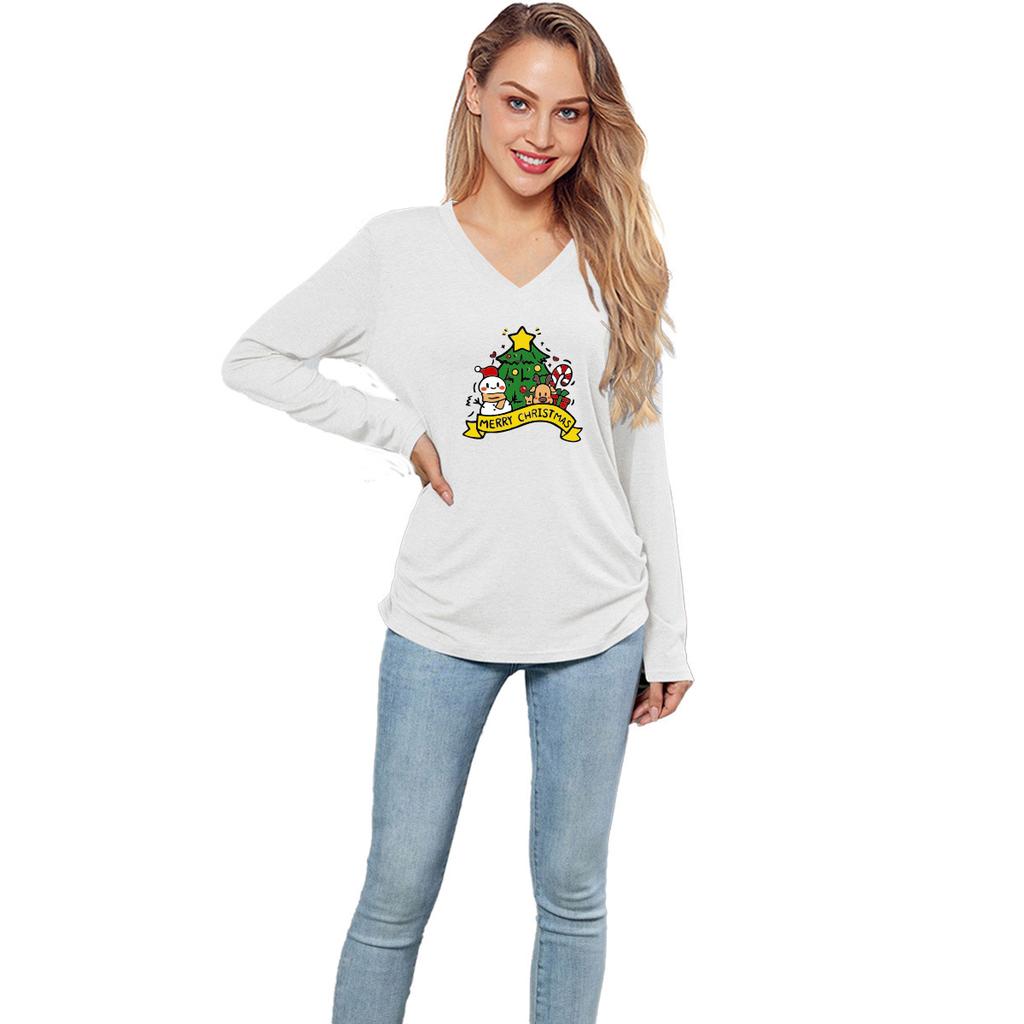 GMXIA Solid-color Christmas Print Top for Women Is Loose and Casual Women's Shirt
