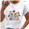 Large Size Women's Flower Mom Vintage Trend Clothing Printed T-Shirt Clothing Summer Basic Top Short Sleeves