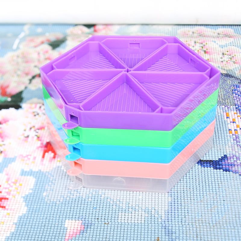 6 Grid Palette Diamond Painting Tray Kits Hexagon Large Capacity Drill Plate Diamond Painting Pen Art Beading Cross Stitch Tools