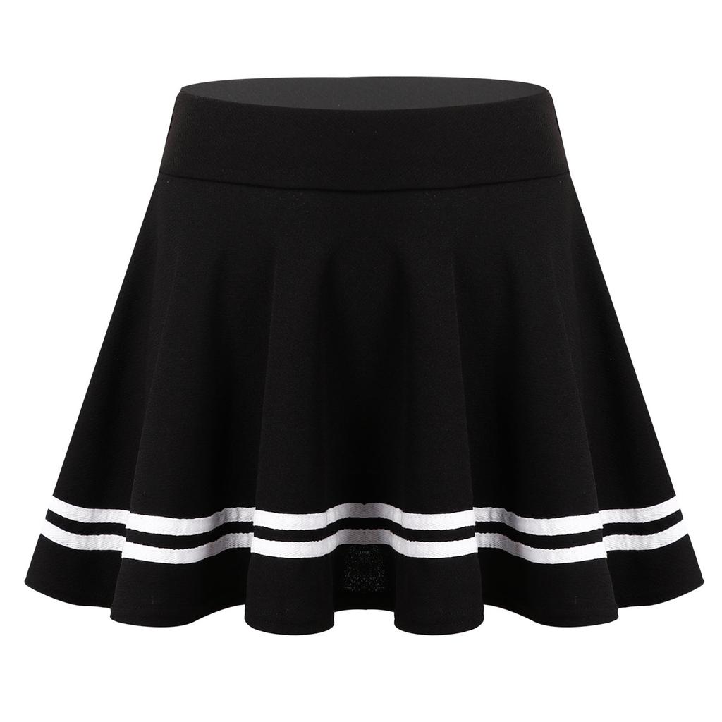 Womens Flared A Line Miniskirt High Waist Wide Elastic Band Casual Striped Hem Skirt for Girls or Ladies Daily Outfits