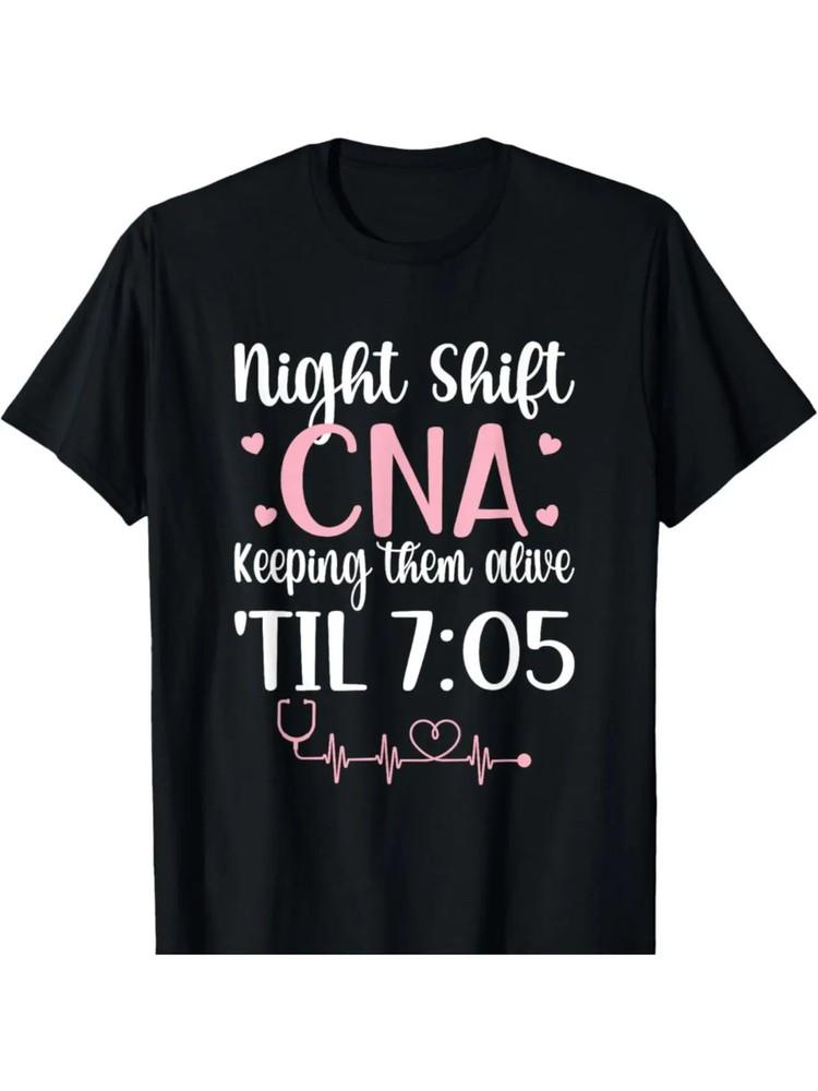 Cotton Unisex Night Shift CNA Graphic T-Shirt | Casual Crew Neck Tee with Unisex T-Shirt XXXXL