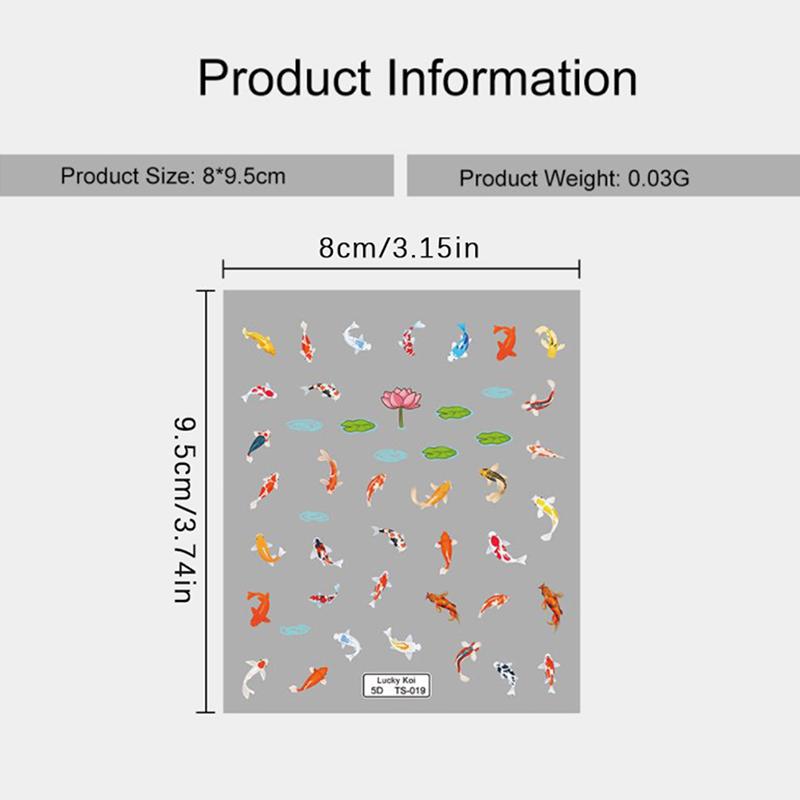 5D Embossed Colorful Lotus Leaf Small Fish Soft Relief Nail Art Stickers Diy