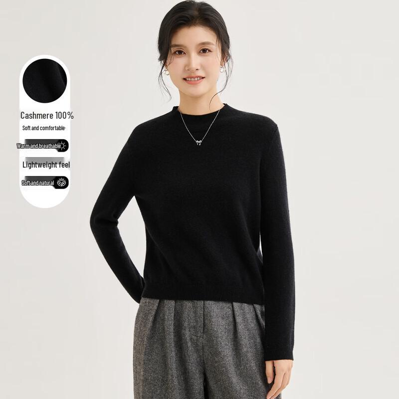 Jinju 100% Cashmere Solid Mock Neck Pullover L