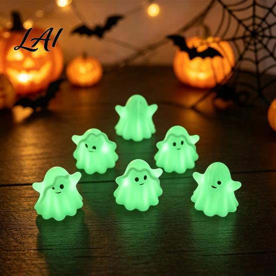 Compact Ghost Figures for Windowsills 10Pcs Mini Luminous Ornaments Halloween Party Decoration Cute Glowing PLA Shelves Desktop Figurines,