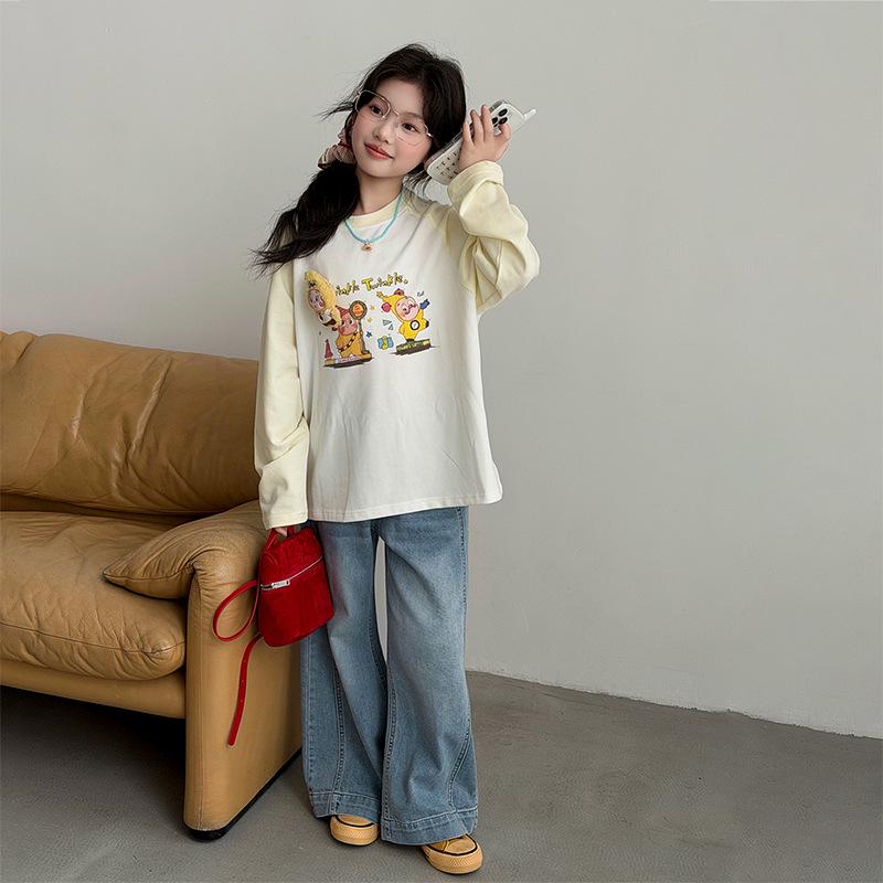 Girls' Cute Cartoon Long-Sleeve T-Shirt - Kids' Stylish Spring Hoodie Base Layer 2026