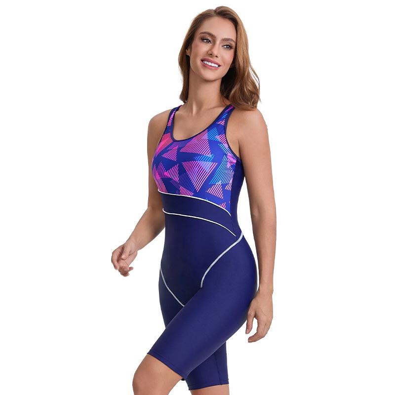 Women's Conservatively Color Block Swimsuit Slimming Sports Sleeveless Swimsuit