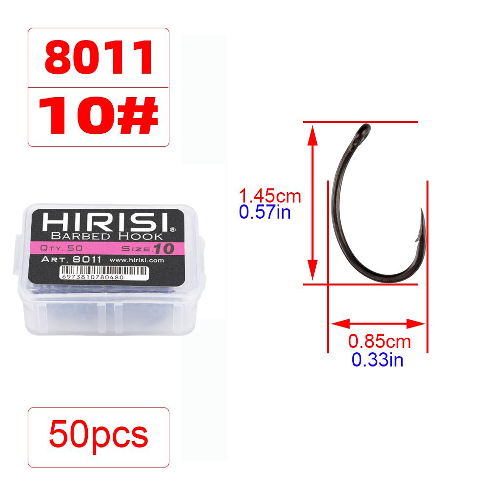 Hirisi 50/100pcs PTFE Coating Carp Fishing Hooks Steel Barbed Hooks In Box 8011 Fishing Accessories