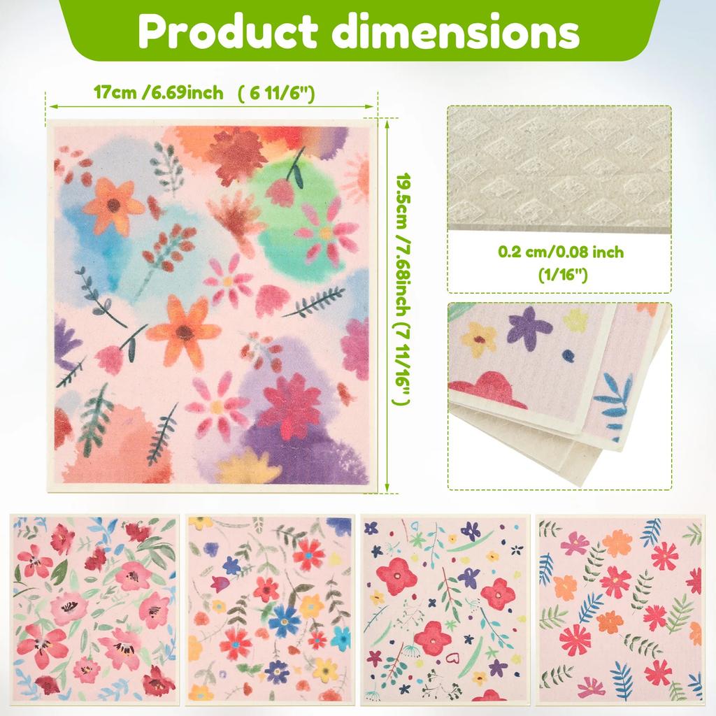 5 Pièces Carré Gant de Vaisselle Suédois Haute Absorption d'Eau Nettoyage Gant de Vaisselle Réutilisable Lingettes de Cuisine pour Vaisselle Baignoire Miroir