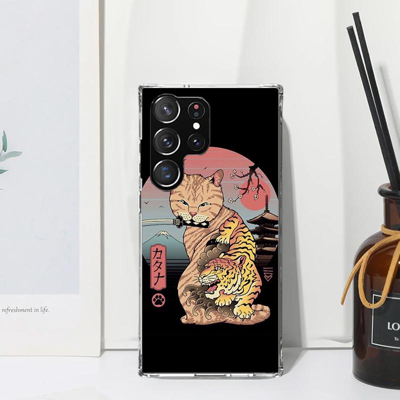 Ramen Sushi Samurai Tattoo Cat Phone Case For Samsung Galaxy S26 S25 Edge S24 FE S23 S22 Ultra S21 Plus S20 + Art Fundas Back Co
