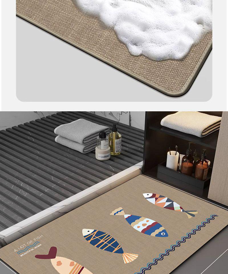 Linen Non-Slip Bathroom Mat: Absorbent, Stain-Resistant Washroom Carpet with Printed Design