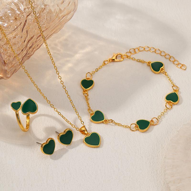 Heart-shaped Jewelry Set, Fashionable and Romantic, Exquisite Asymmetrical Love Heart Pendant, Four-piece Set of Jewelry.