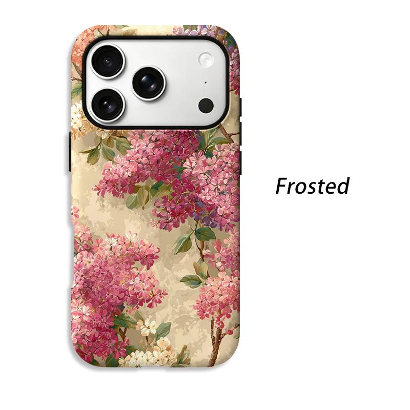 Romantic Classic Pink Lilac Floral Pattern Art Film Aesthetic Protective Shockproof Bumper Phone Case Cover For iPhone 14 15 16 Pro Max Plus