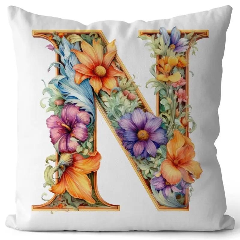 English Letter Flower Print Sofa Cushion Cover Suitable For Home Living Room Decoration Hotel Hospital Dormitory Pillow