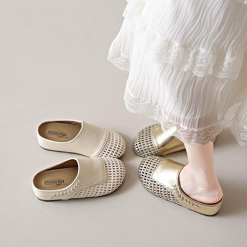 Thick-soled Woven Hollow Bag Head Sandals Women's Shoes 2025 New Comfortable and Breathable One-pedal Beach Roman Slippers