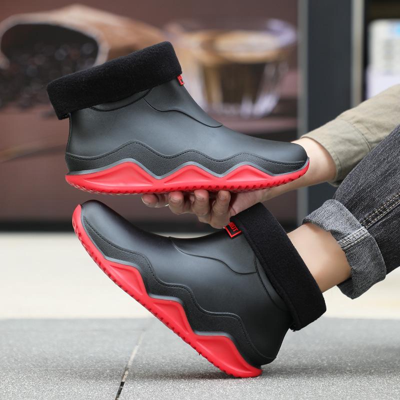 Fashion Color Matching New Men's Shoes Couple Short Rain Shoes Size 36-44 Waterproof Glue Shoes On Rainy Days