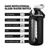64oz Glass Water Bottles With Straw, Glass Bottle With Silicone Sleeve And Time Marker, For Gym Hom