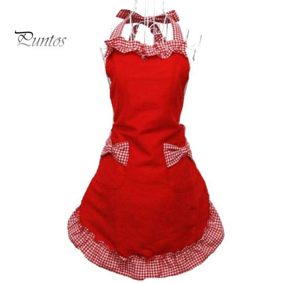 Ženy Roztomilý dekor s mašličkou Kapesní zástěra Kostkovaný potisk Spojování Nastavitelné šněrování Kuchyňská Koketní zástěra Dárek ke Dni matek