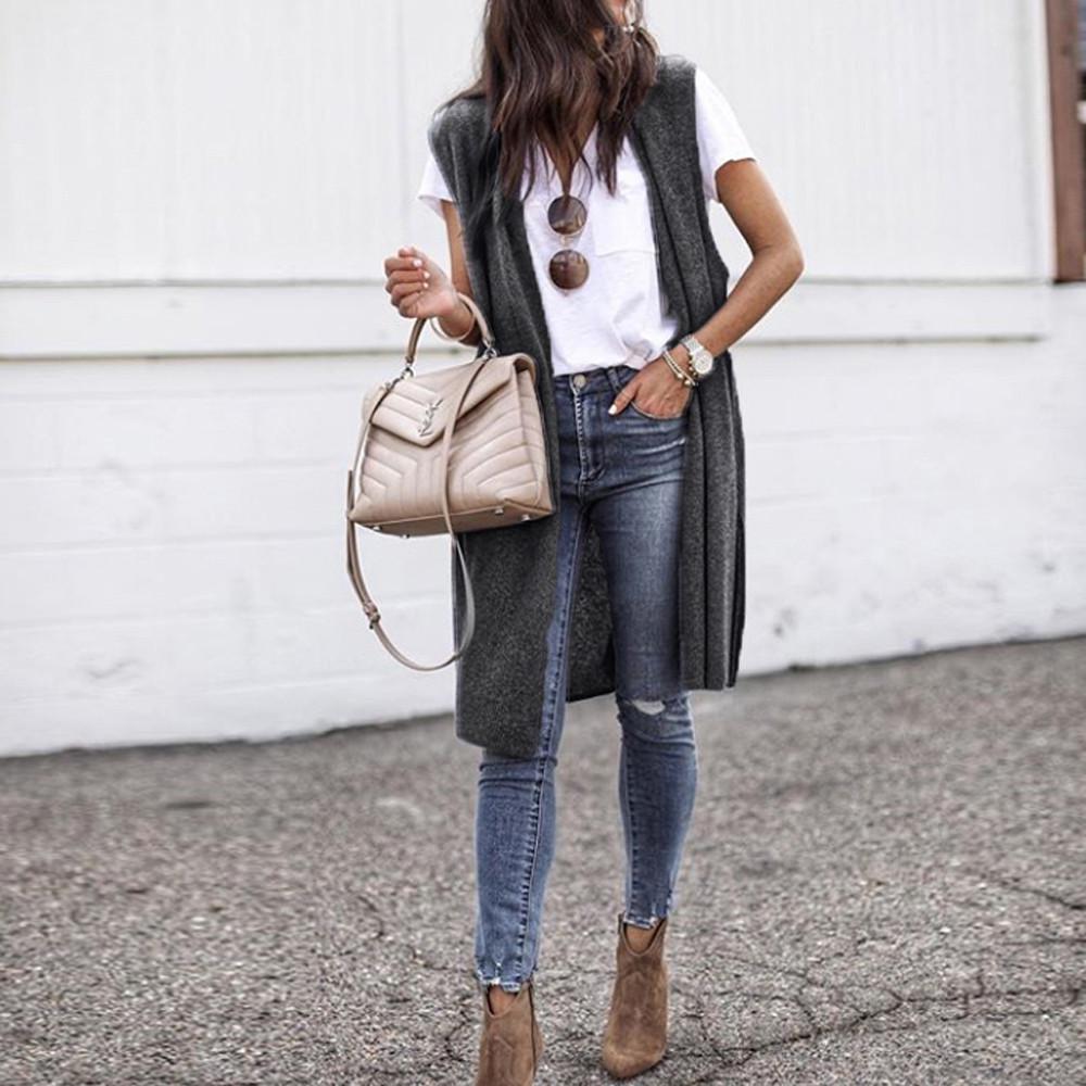 

Женское повседневное легкое кимоно-кардиган без рукавов с открытыми передними карманами XL, темно серый