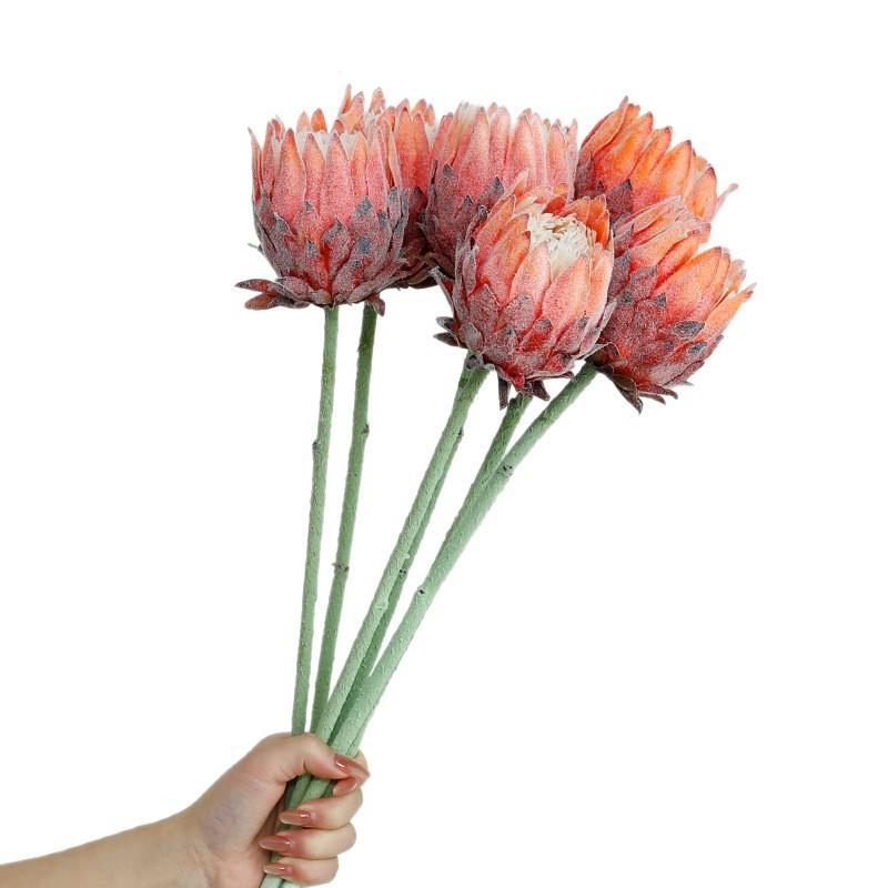 Nordic King Protea Single Stem Faux Flower Bouquet for Living Room or Wedding Decor