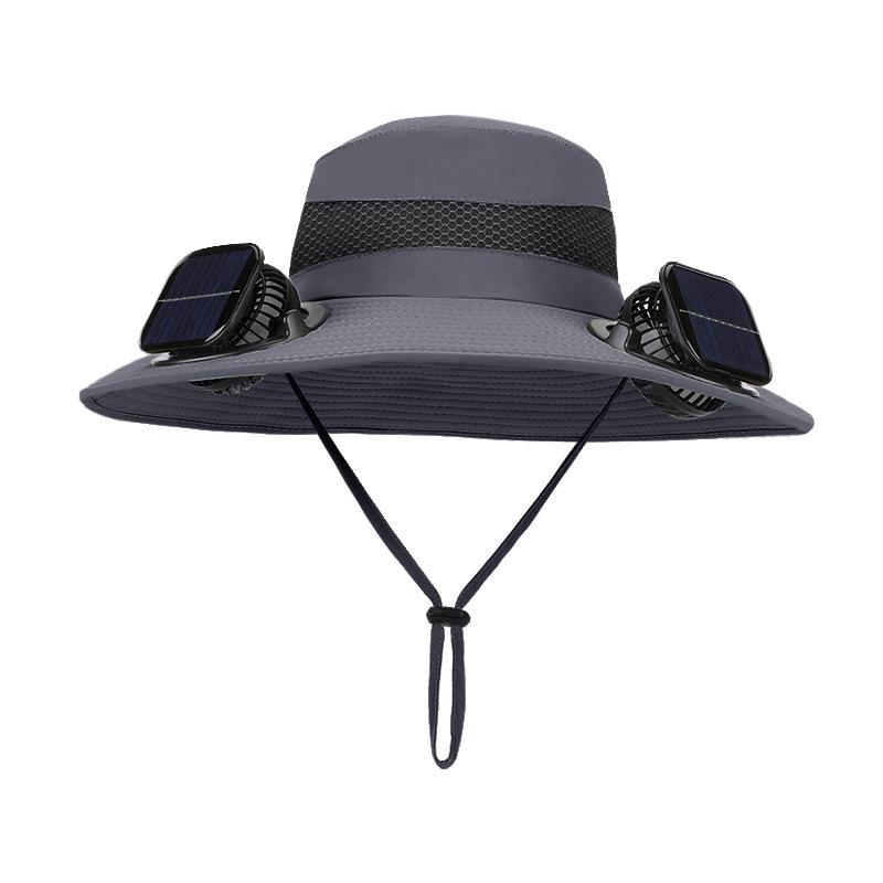 Solar Double Fan Hat Men's Summer Outdoor Eaves Breathable Bucket Hat Mountaineering Fishing Sun Hat