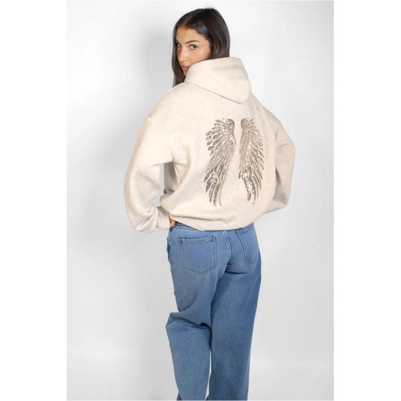 Womens Casual Tracksuit Set With Sequin Wing Embroidery Solid Color Hoodie Pants Streetwear Outfit