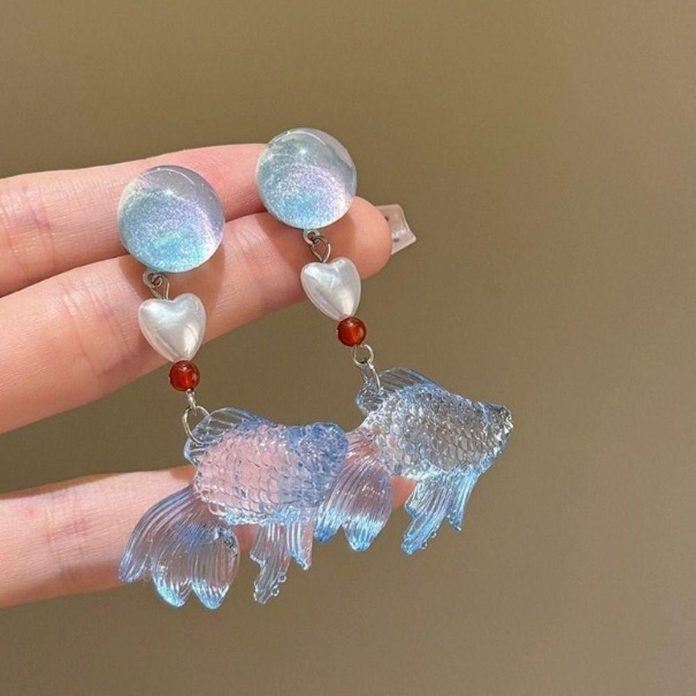 Sweet Fish Drop Earrings Cartoon Beach Style Earrings Unique Goldfish Resin Earrings  Women