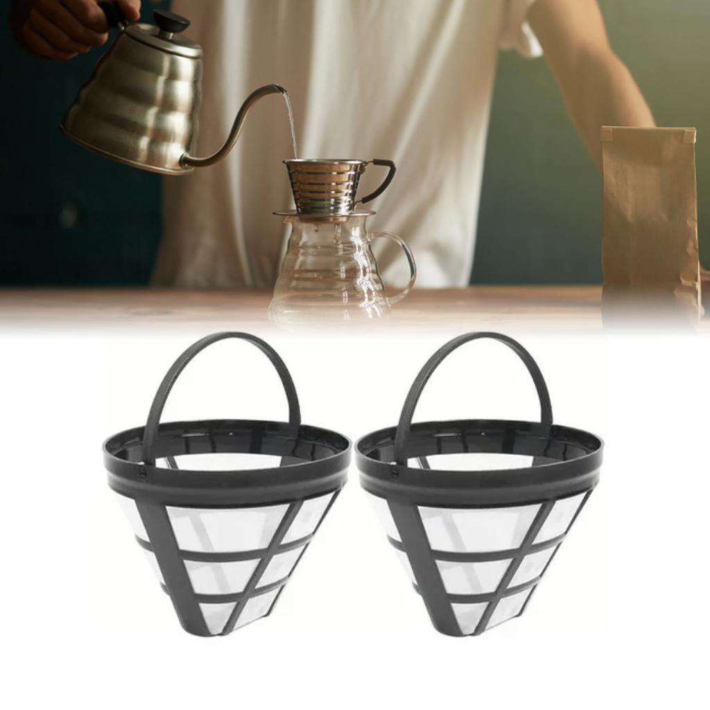 2PCS Reusable Coffee Filter Stainless Steel Nylon Effective Filtering Permanent Cone Coffee Maker