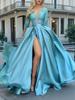 Neues sexy V-Ausschnitt-Spitzen-Maxikleid mit Pailletten und Schleppe für Abendpartys und formelle Veranstaltungen
