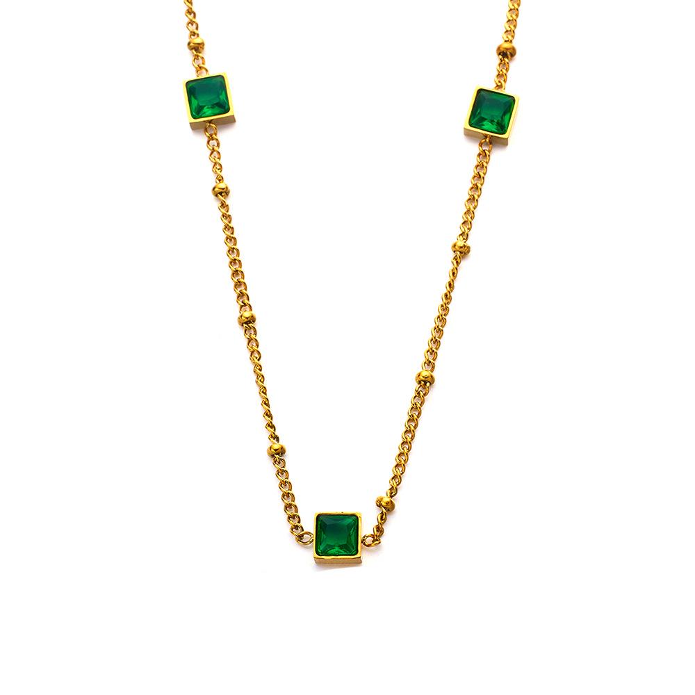 European Emerald Necklace: Luxury Fashion Zirconium & Titanium Steel Clavicle Chain for Women