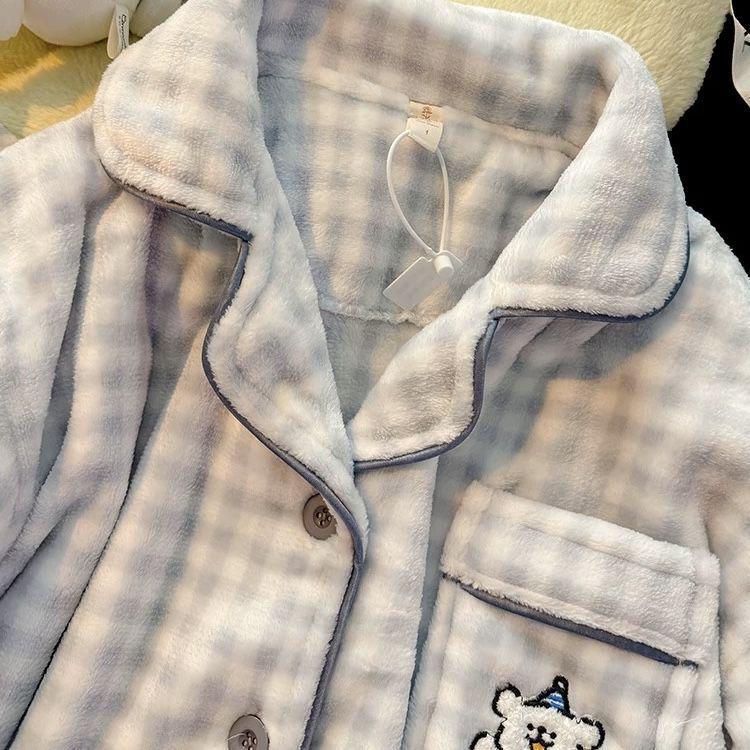 Women's Thickened Flannel Coral Fleece Pajamas - Warm Homewear Set for Autumn & Winter